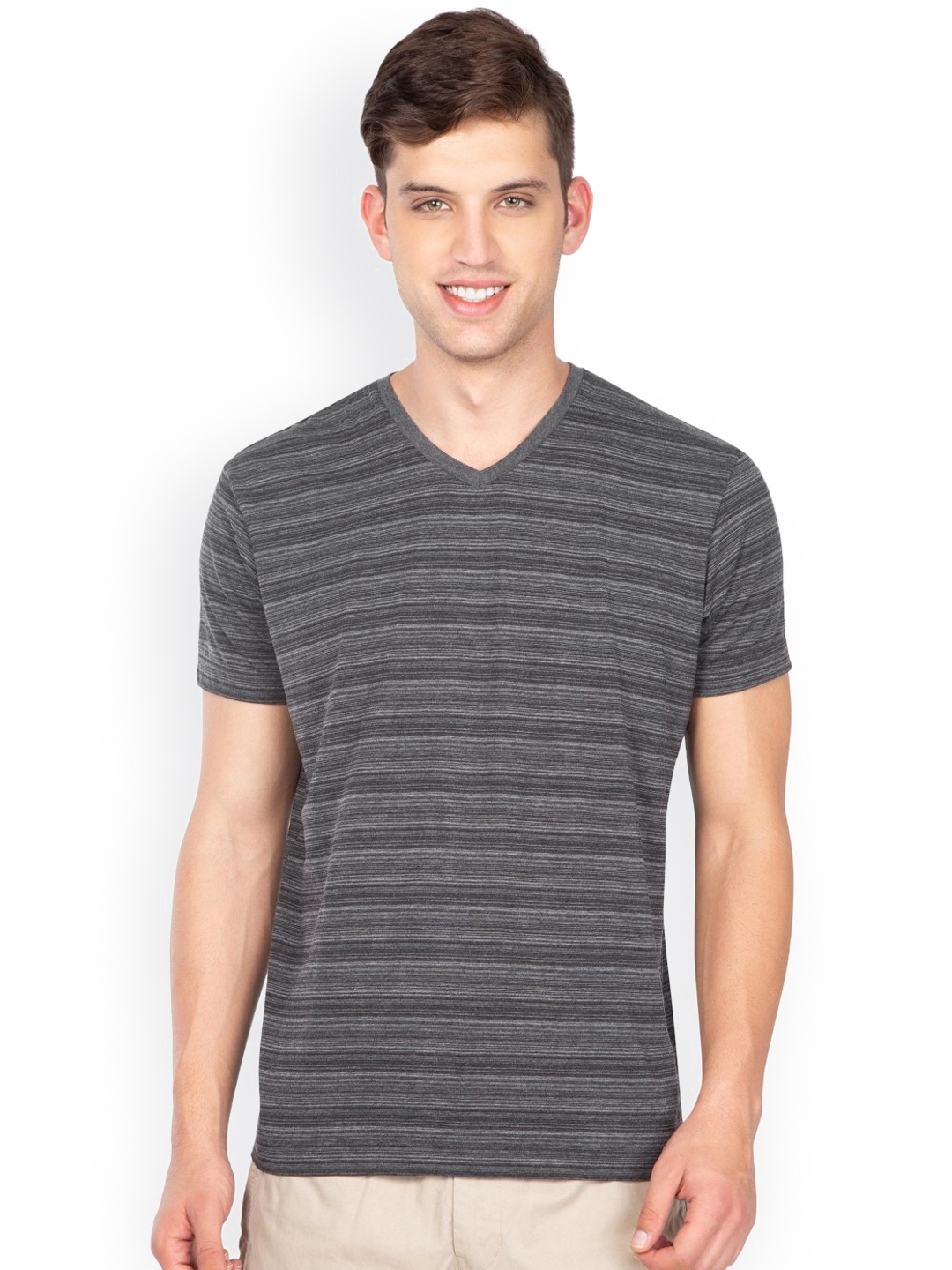 

Jockey Men Charcoal Grey Striped V-Neck Lounge T-shirt AM50-0103-BLACK
