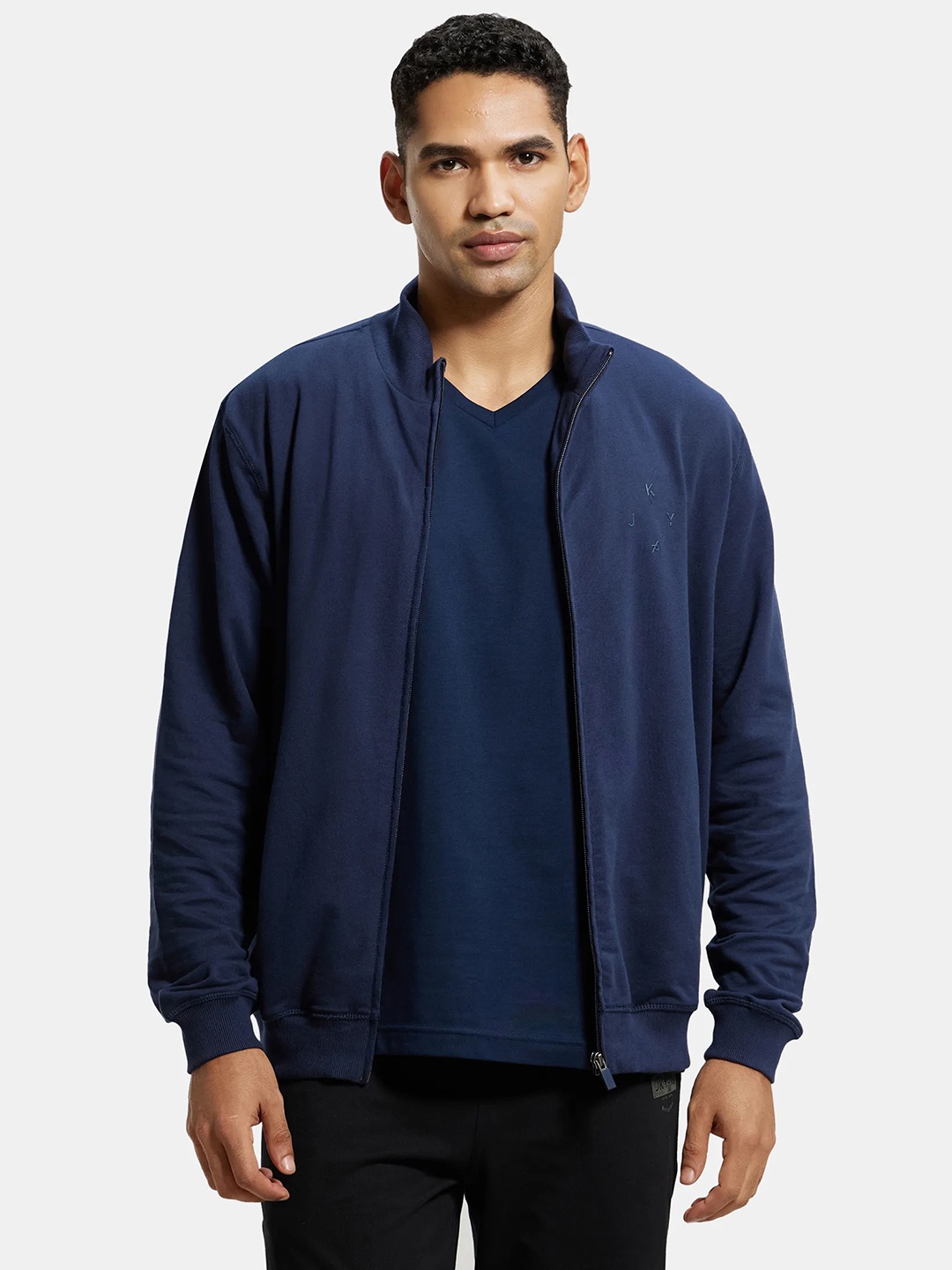 

Jockey Combed Cotton French Terry Jacket with Ribbed Cuffs-2730, Navy blue