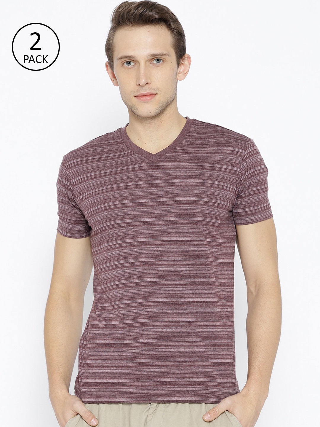 

Jockey Men Burgundy Self-Striped V-Neck T-shirt