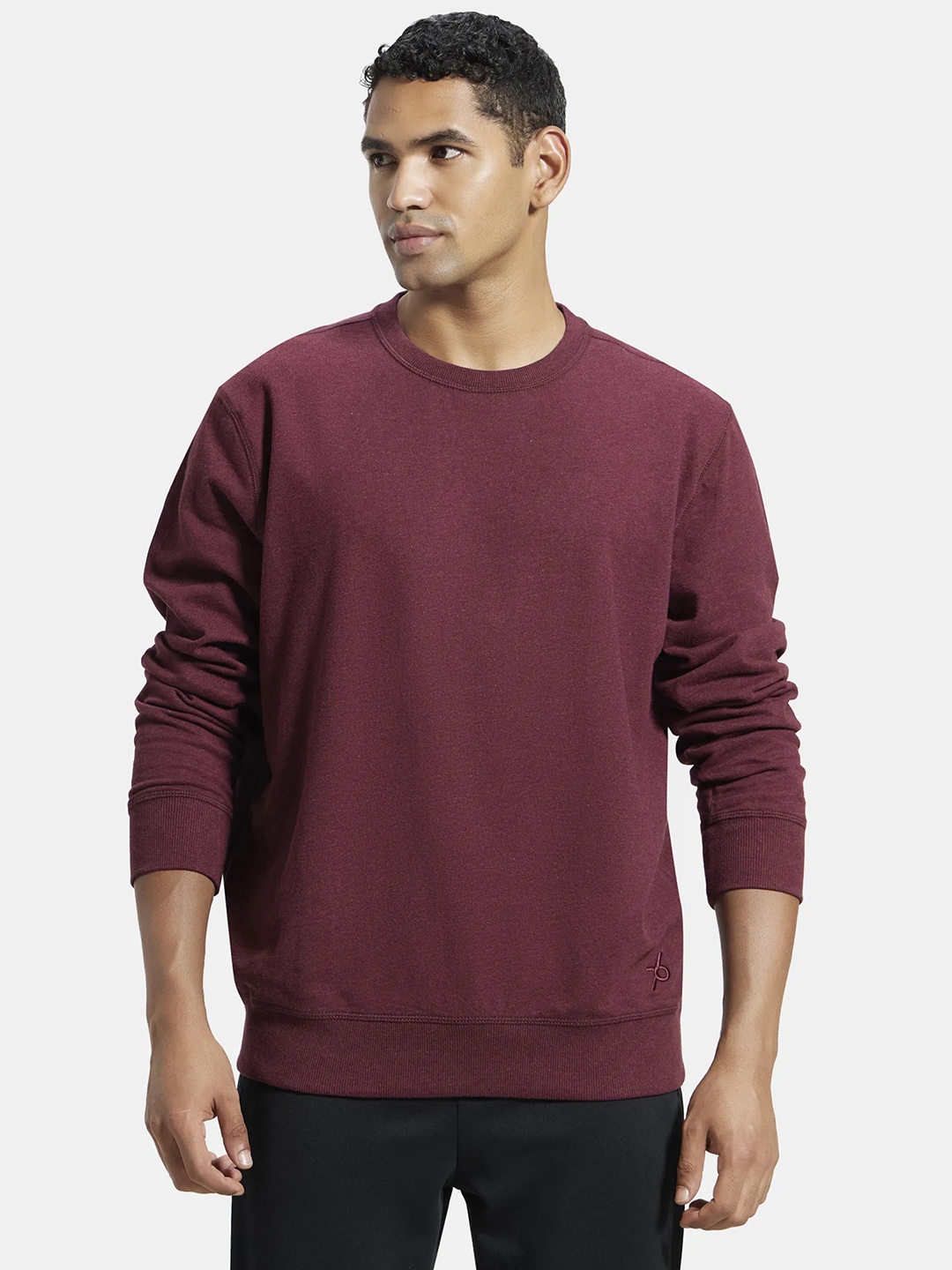 

Jockey Combed Cotton French Terry Sweatshirt with Ribbed Cuffs-2716, Burgundy