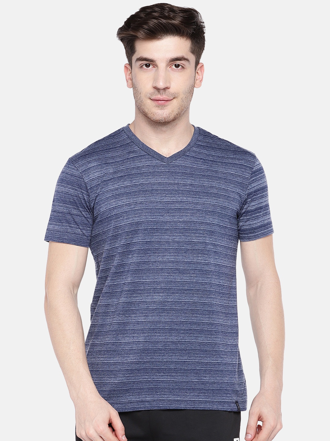

Jockey Men Navy Blue Striped V-Neck Pure Cotton T-shirt