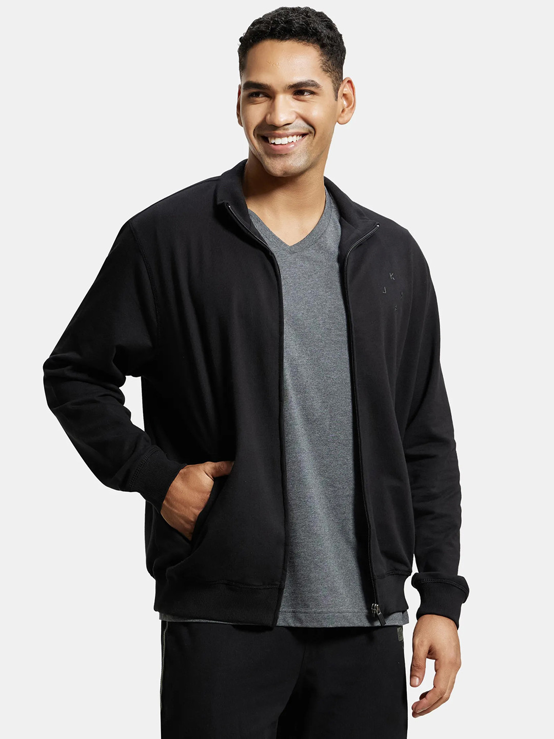 

Jockey Combed Cotton French Terry Jacket with Ribbed Cuffs-2730, Black