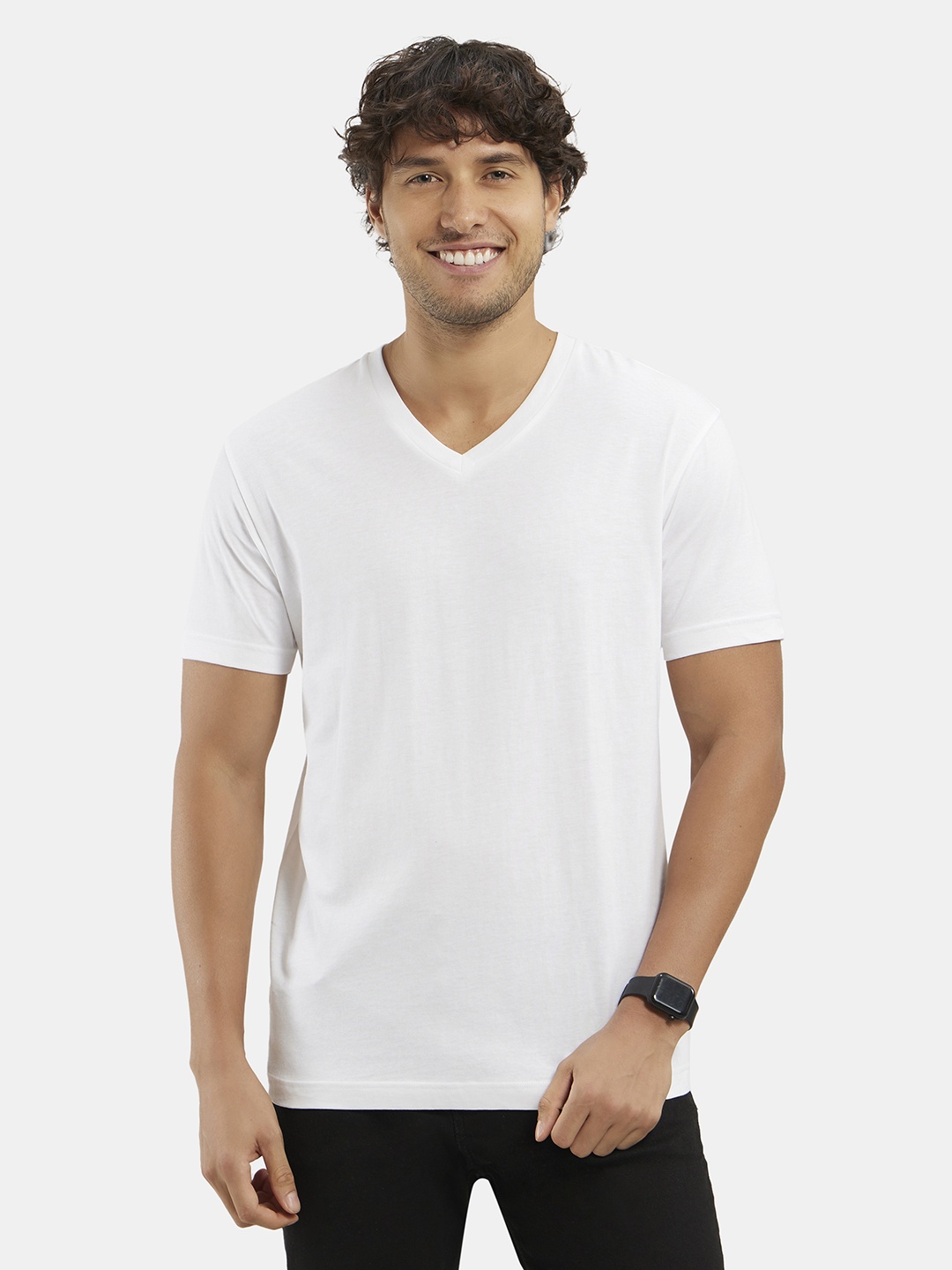 

Jockey Super Combed Cotton Rich Solid V Neck Half Sleeve T-shirt -2726, White