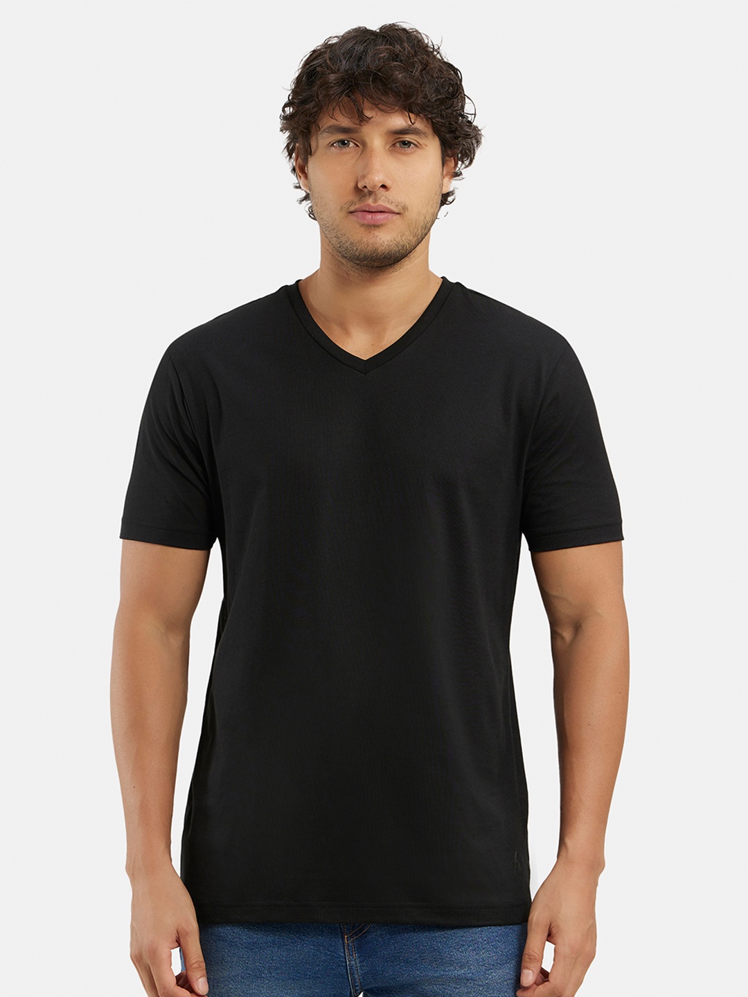 

Jockey Combed Cotton Rich V Neck Half Sleeve Tshirt -2726, Black