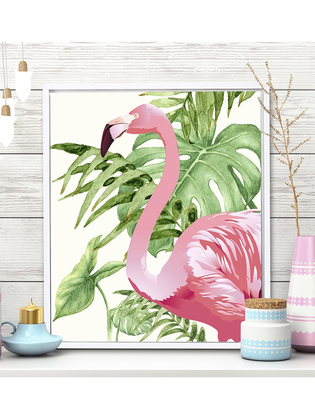 

Art Street White & Pink Flamingo Wall Painting