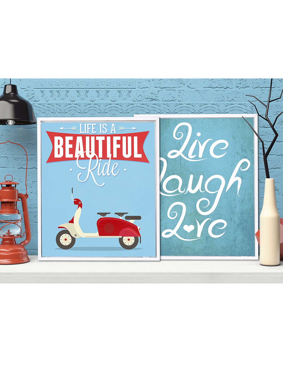 

Art Street Set of 2 White & Blue Typography Wall Paintings