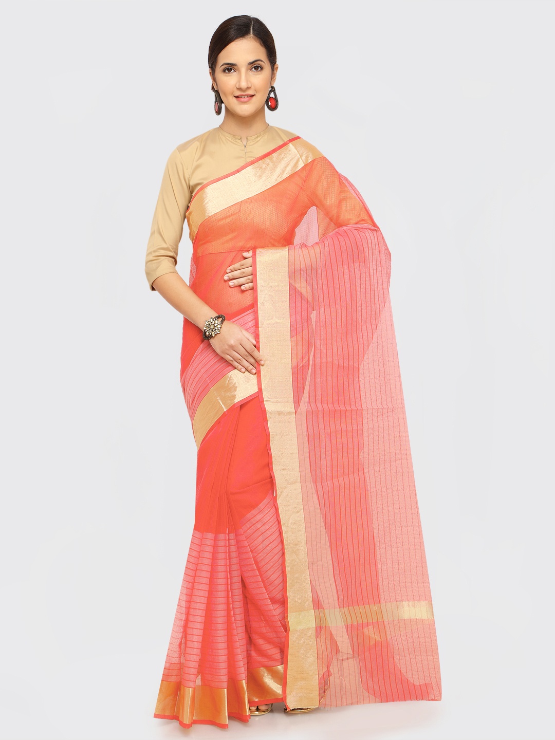 

Rajnandini Peach-Coloured Solid Pure Cotton Saree