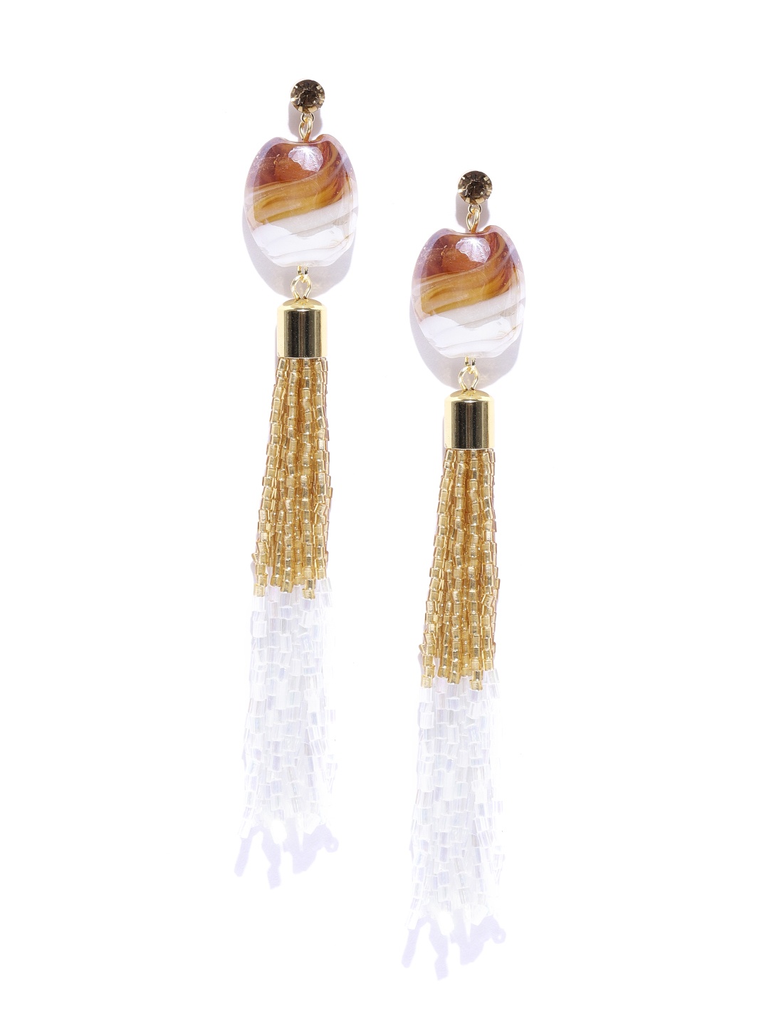 

Jewels Galaxy Off-White Gold-Plated Handcrafted Contemporary Drop Earrings