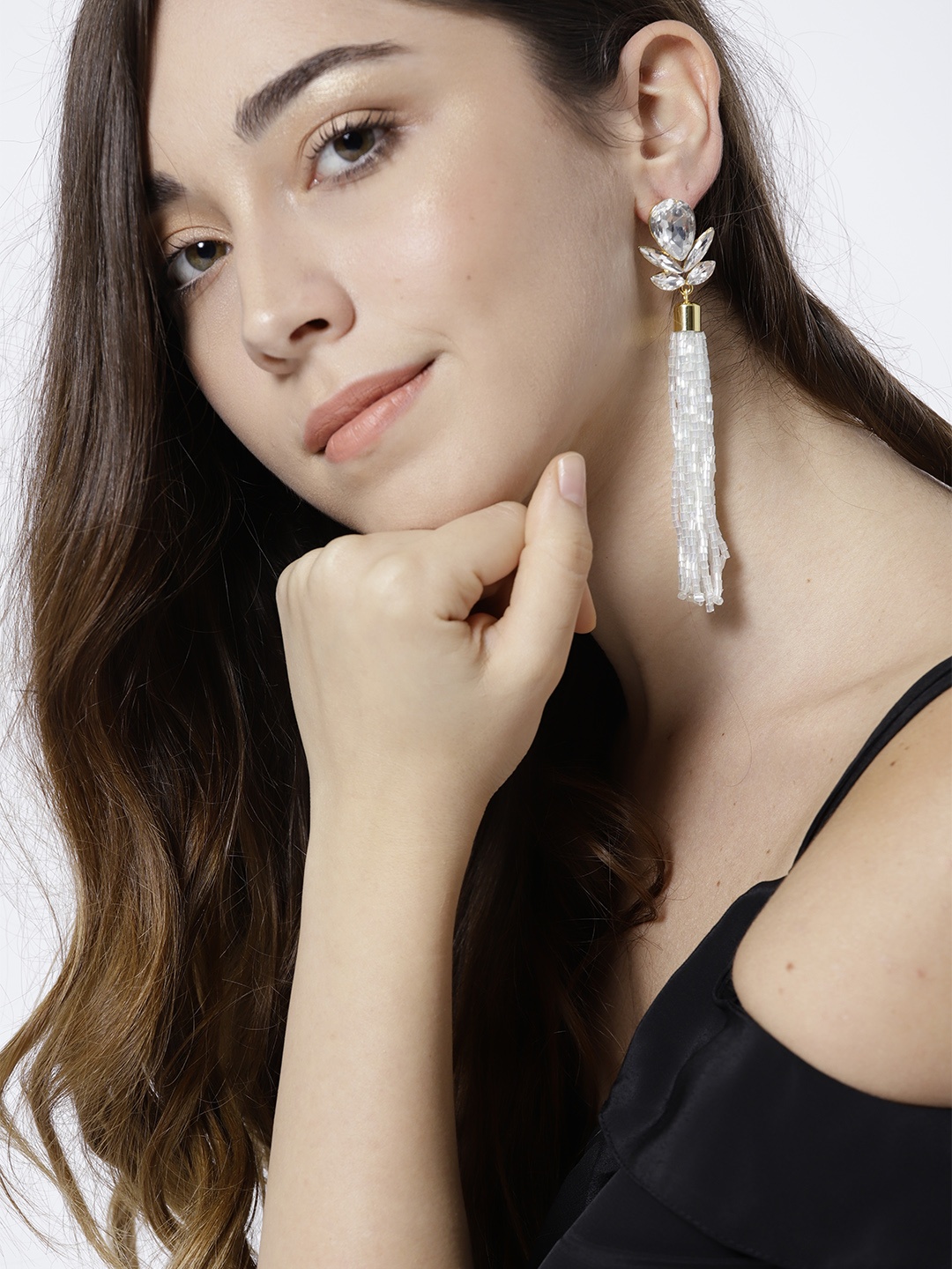 

Jewels Galaxy White Gold-Plated Contemporary Handcrafted Drop Earrings