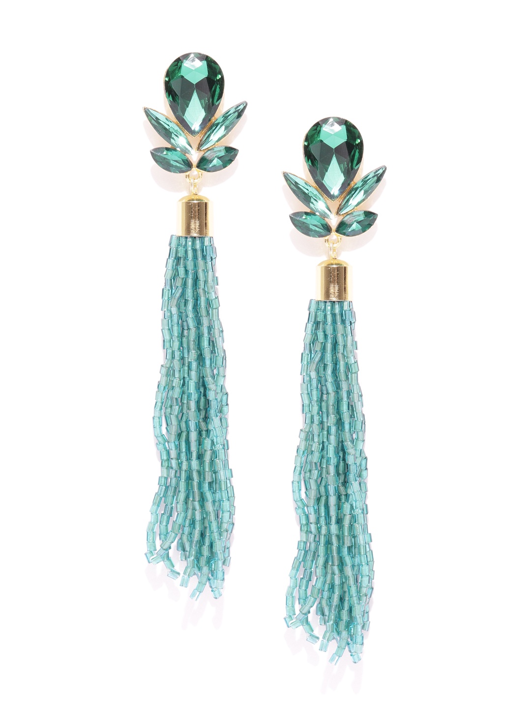 

Jewels Galaxy Green Gold-Plated Contemporary Handcrafted Drop Earrings