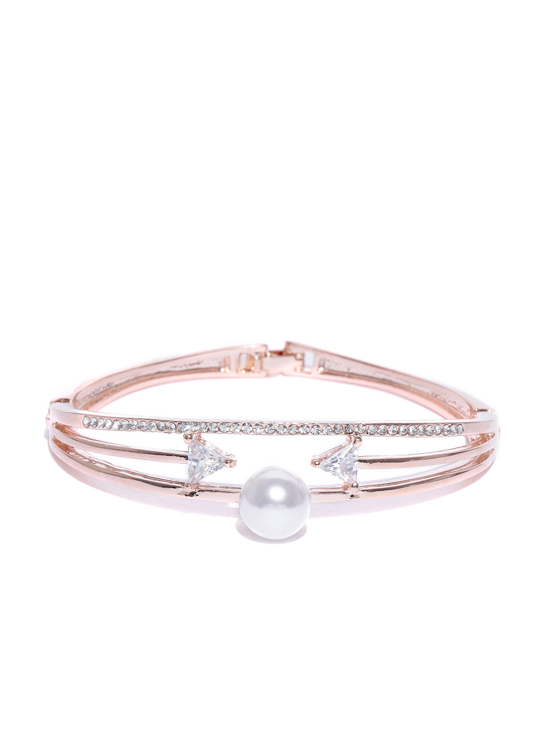 

Jewels Galaxy Off-White Rose Gold-Plated Handcrafted Stone-Studded Bangle-Style Bracelet