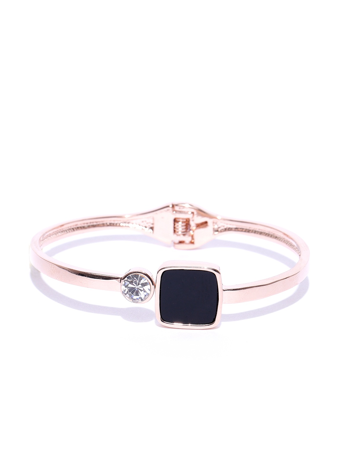 

Jewels Galaxy Black Rose Gold-Plated Handcrafted Stone-Studded Cuff Bracelet