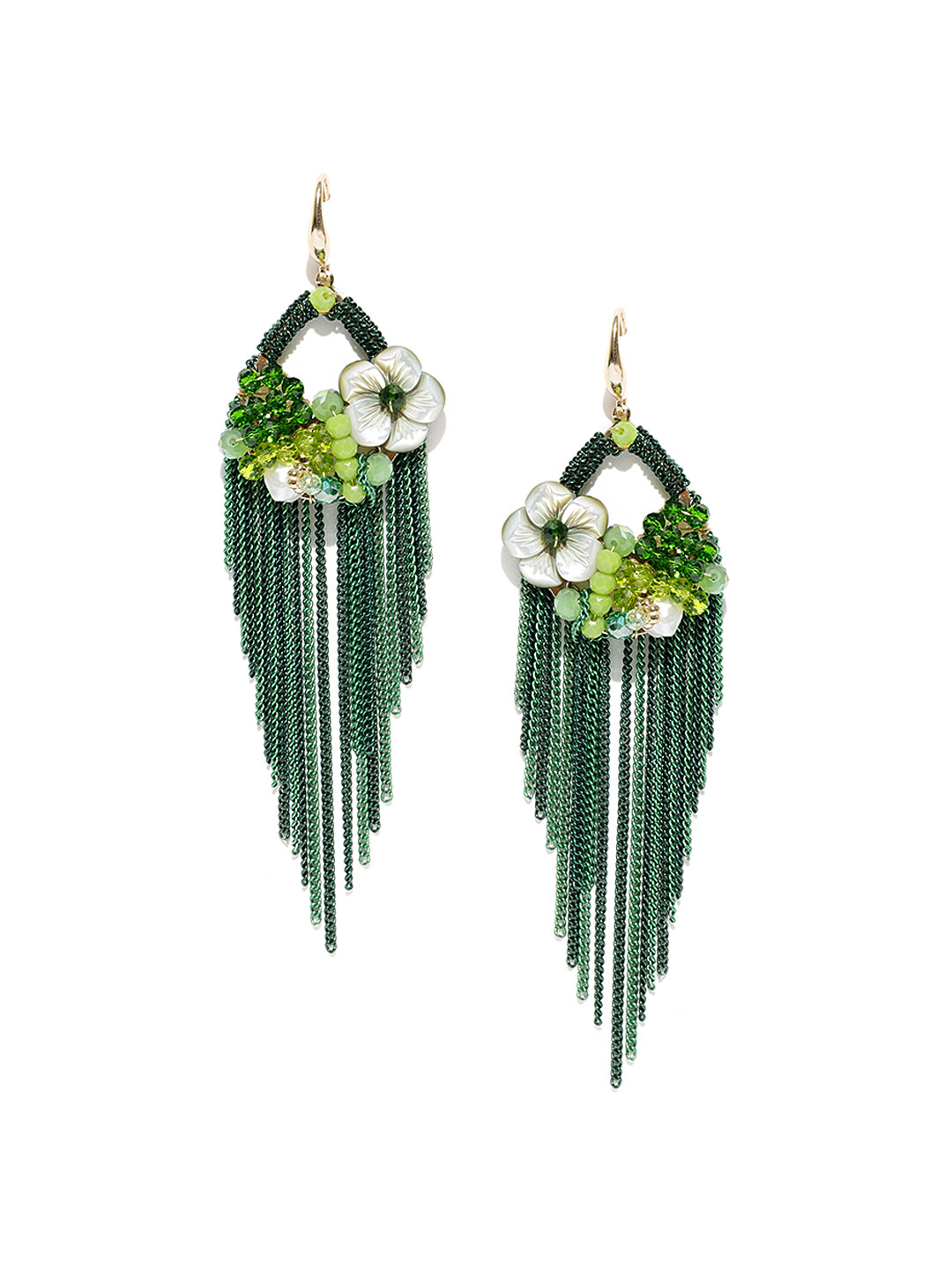 

Jewels Galaxy Green Gold-Plated Floral Handcrafted Drop Earrings