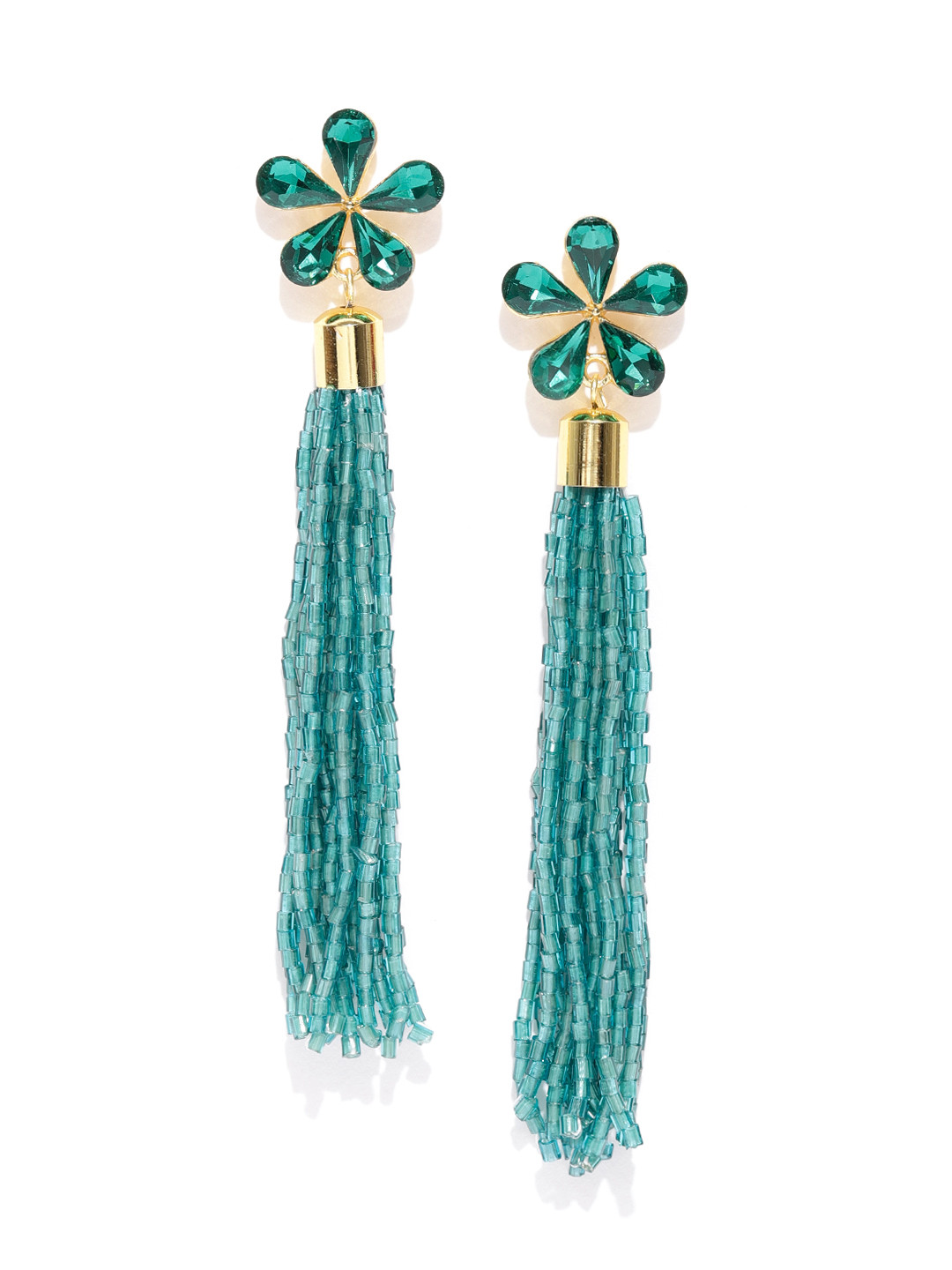 

Jewels Galaxy Green Gold-Plated Floral Handcrafted Drop Earrings