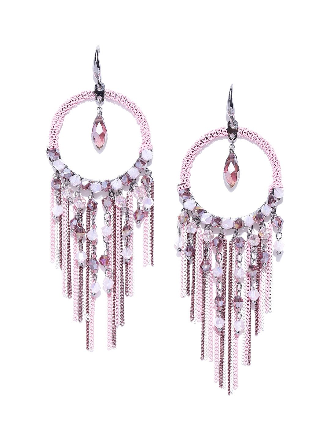 

Jewels Galaxy Pink Silver-Plated Circular Handcrafted Drop Earrings