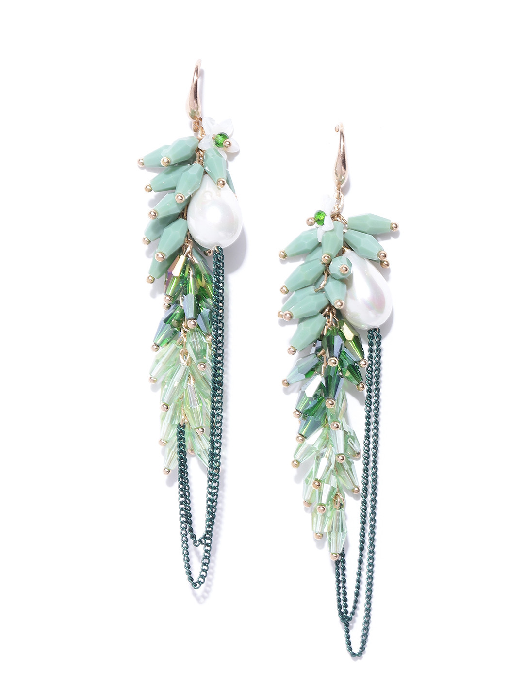 

Jewels Galaxy Green & Off-White Gold-Plated Handcrafted Contemporary Drop Earrings