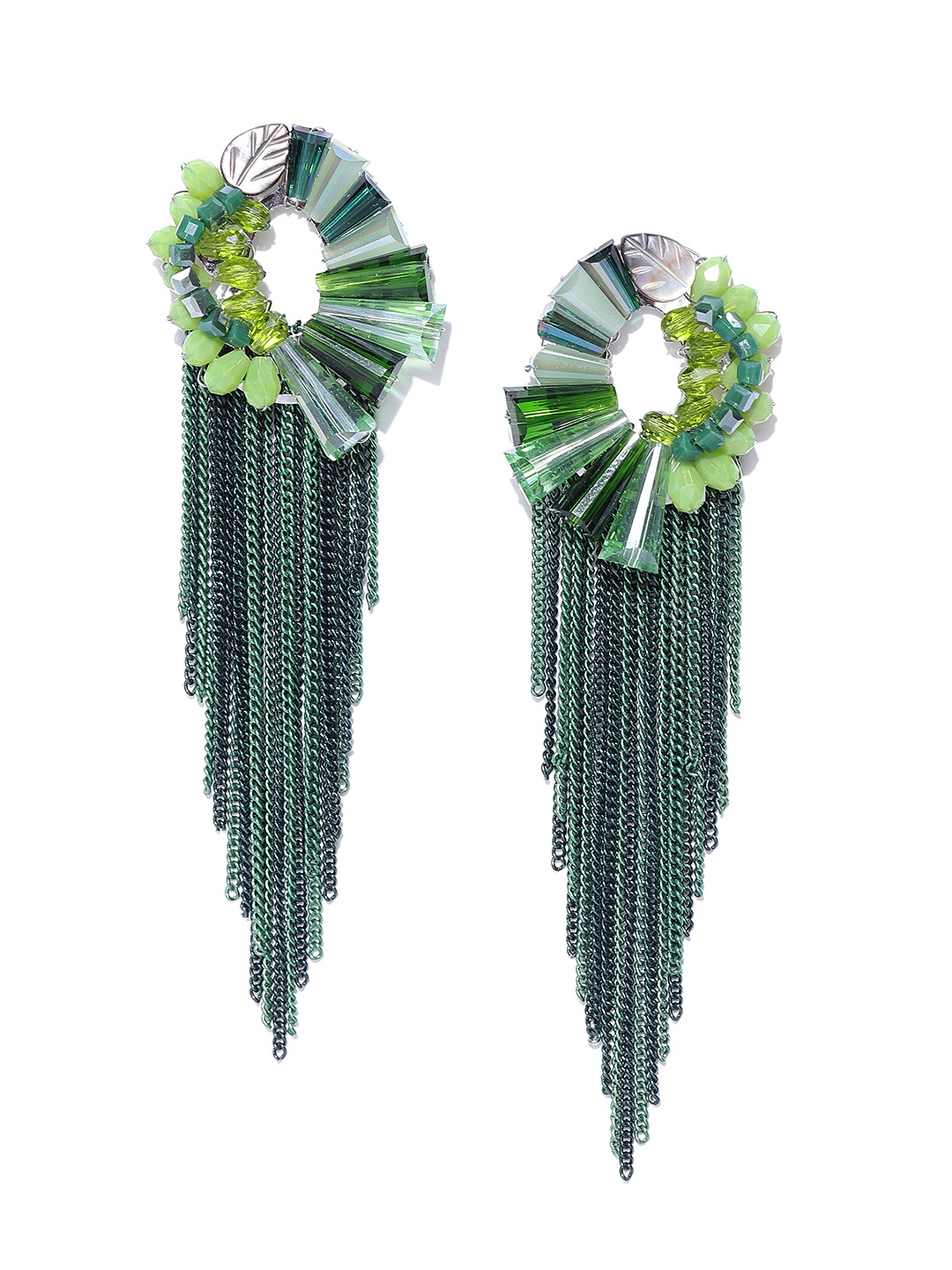 

Jewels Galaxy Green Silver-Plated Beaded Tasselled Handcrafted Drop Earrings