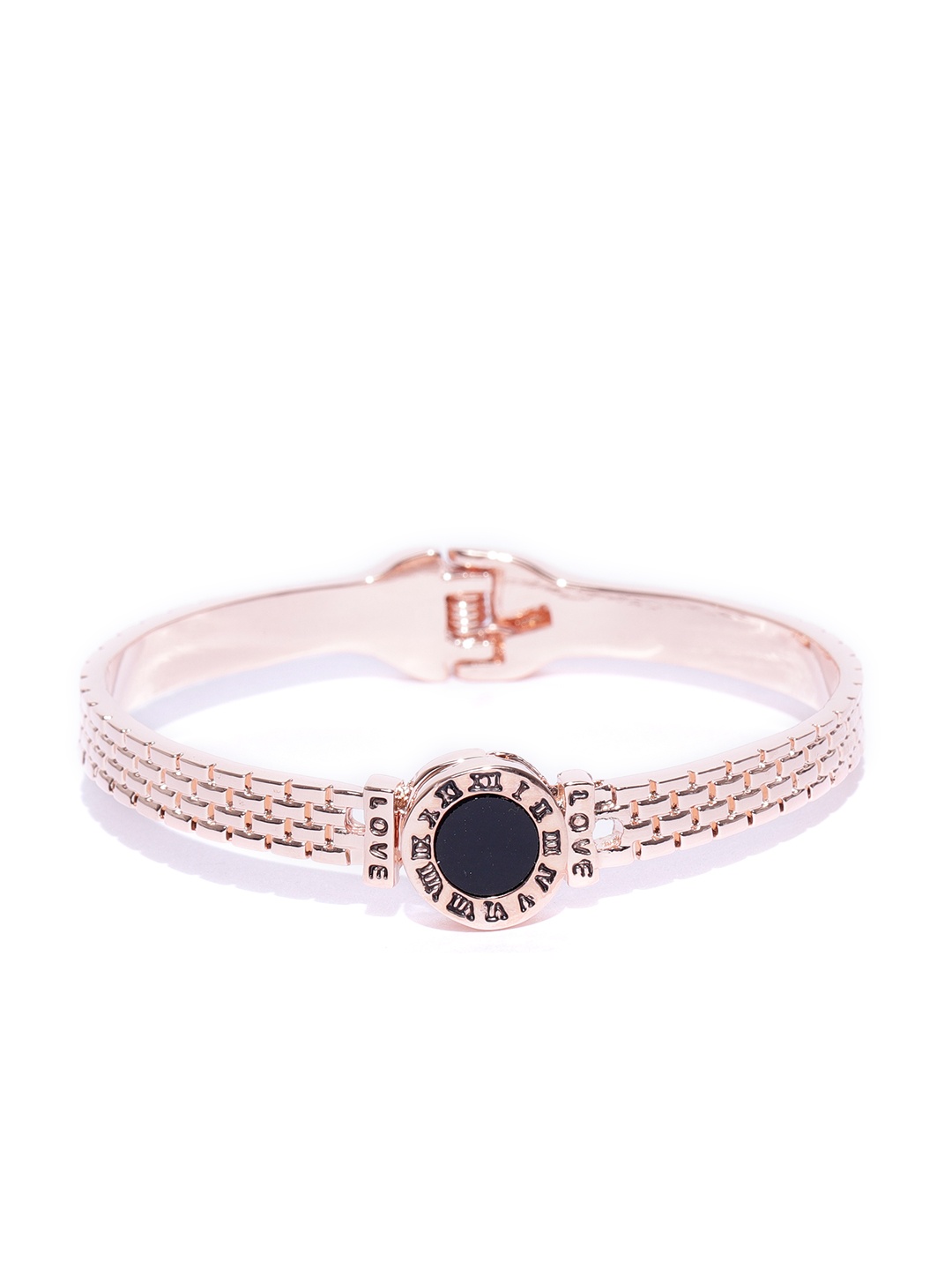 

Jewels Galaxy Black Rose Gold-Plated Handcrafted Stone-Studded Cuff Bracelet