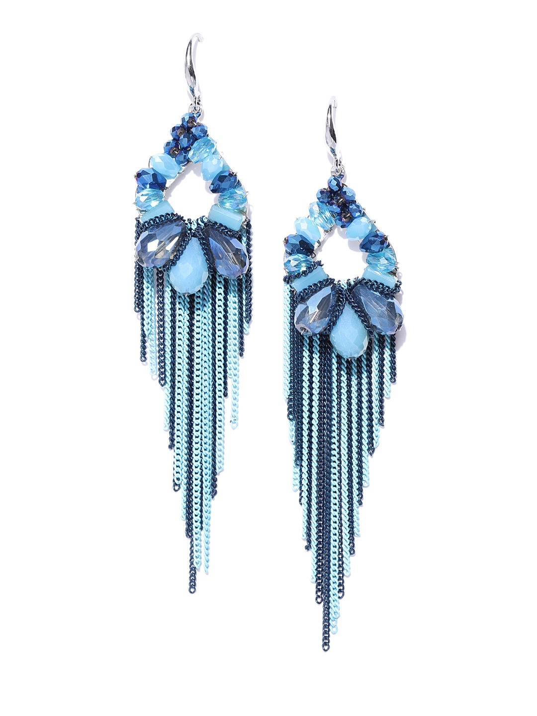 

Jewels Galaxy Blue Silver-Plated Beaded Tasselled Handcrafted Drop Earrings