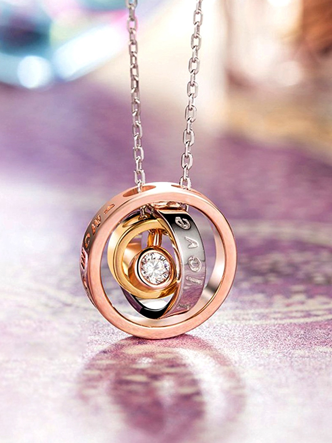 

Peora Women Multicoloured Trinity Pendant With Chain, Multi