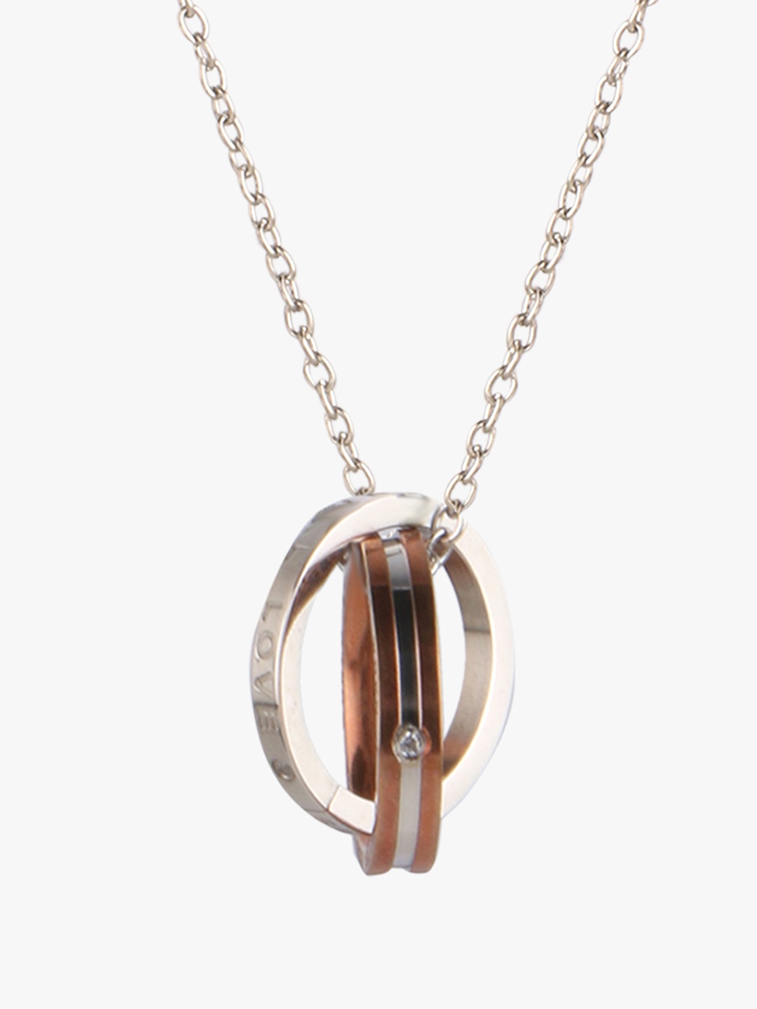 

Peora Unisex Silver-Plated & Rose Gold His & Hers Circular Pendant with Chain