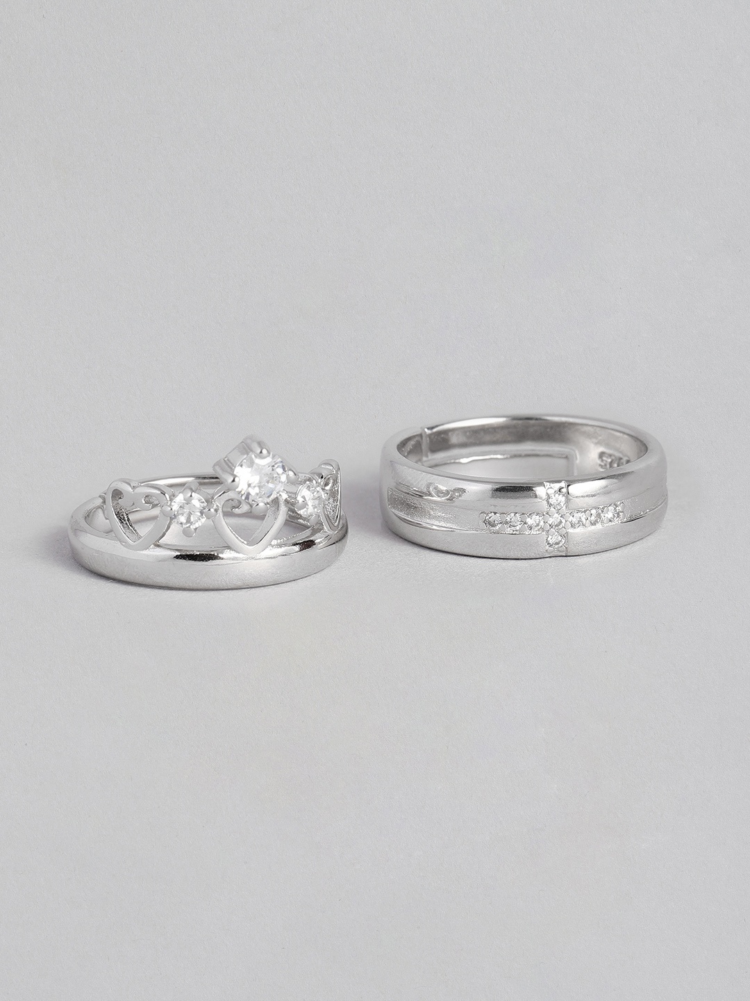 

Peora Set of 2 Silver-Plated Princess Crown Adjustable Couple Rings
