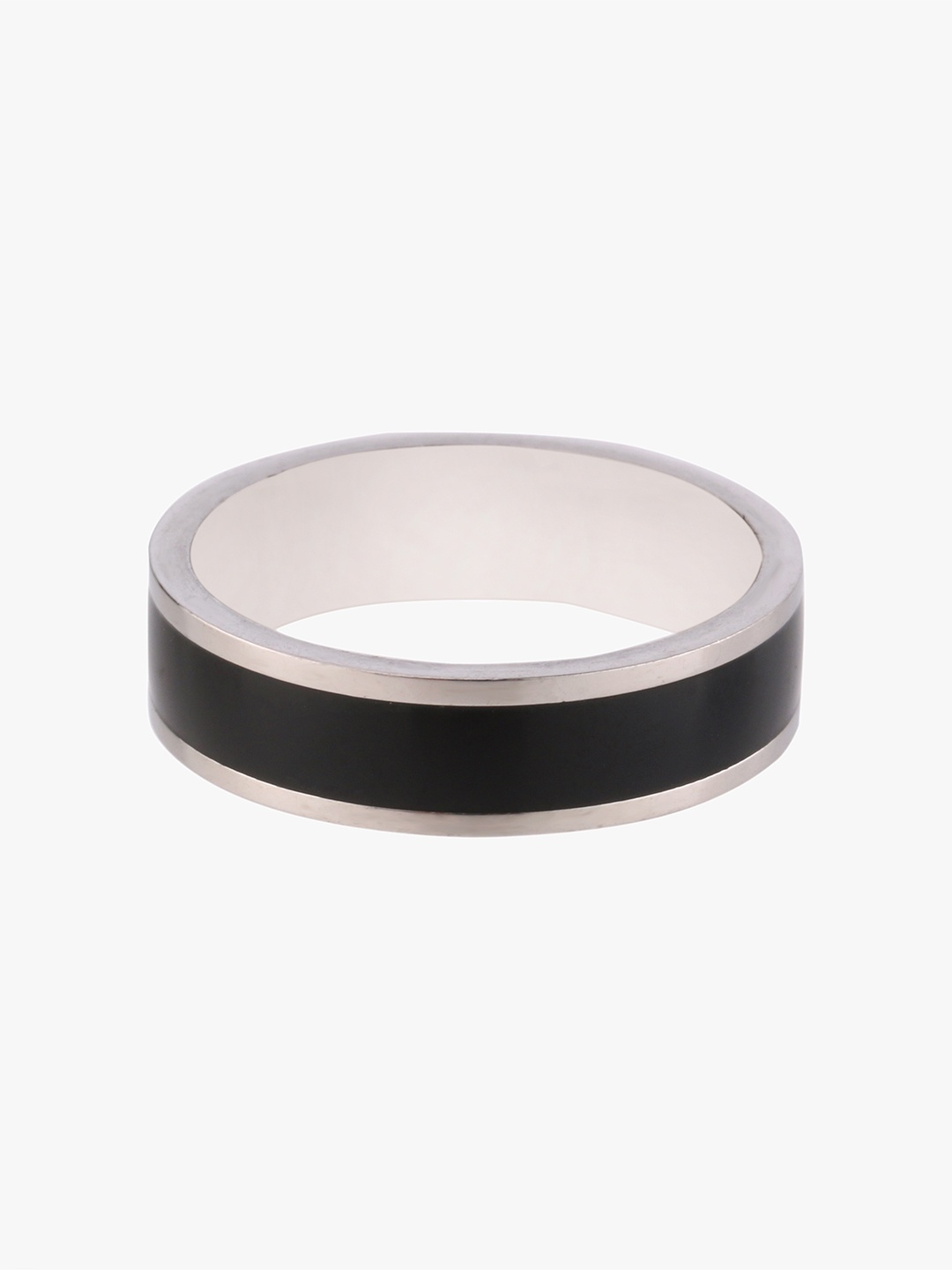 

Peora Men Silver-Toned & Black Carbon Fiber Inlay Ring