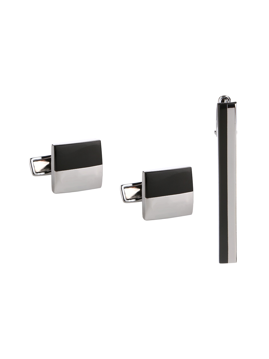 

Peora Black & Silver-Toned Square Cufflinks