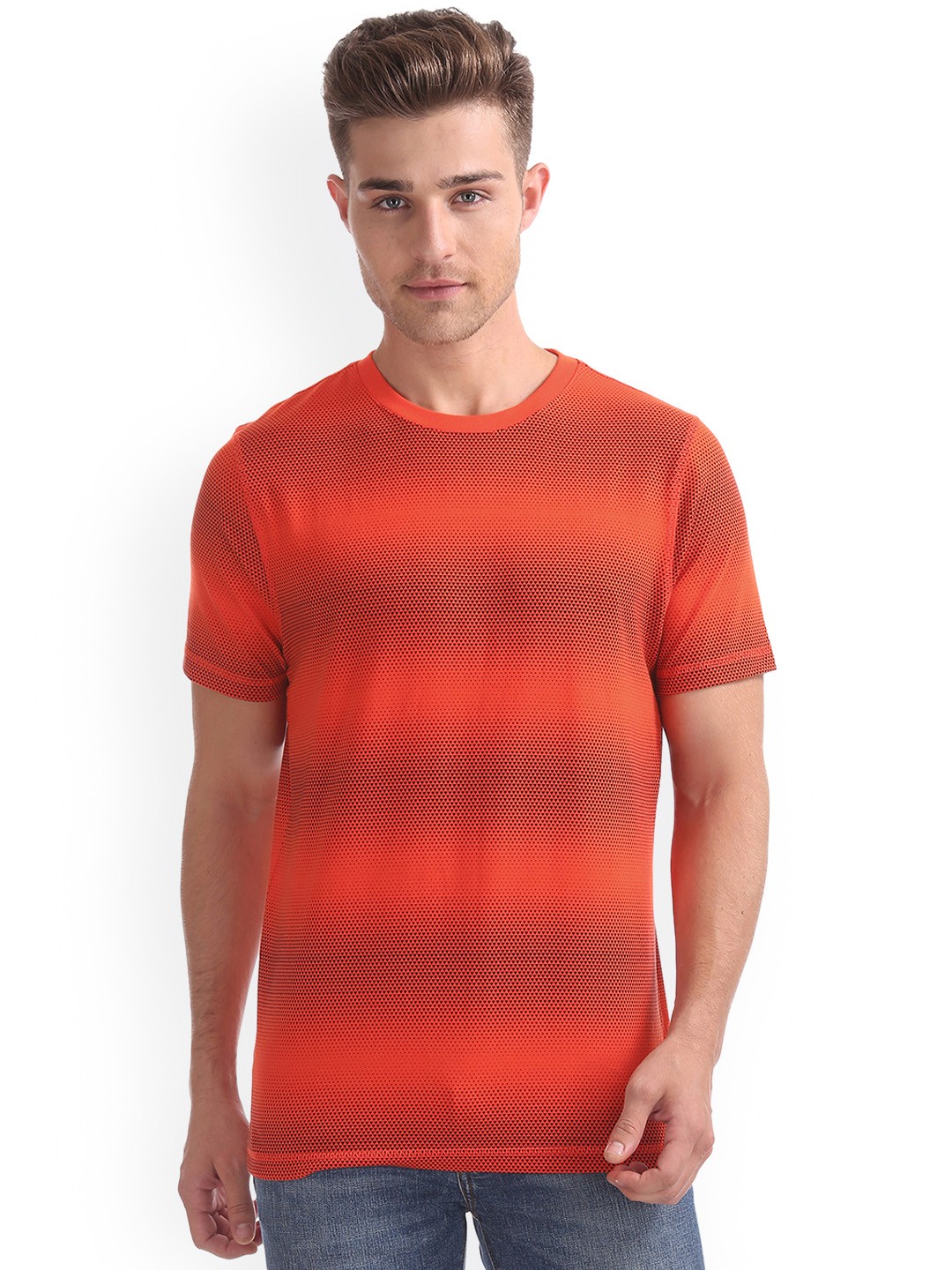 

Aeropostale Men Orange Printed Round Neck T-shirt