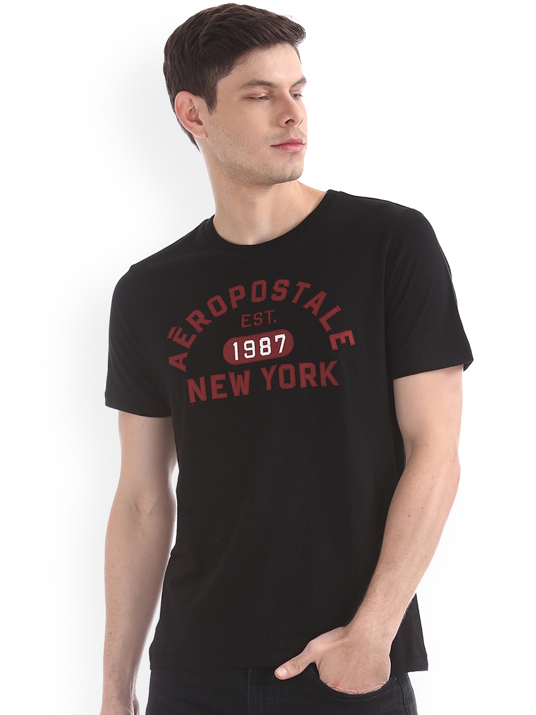 

Aeropostale Men Black Printed Round Neck T-shirt