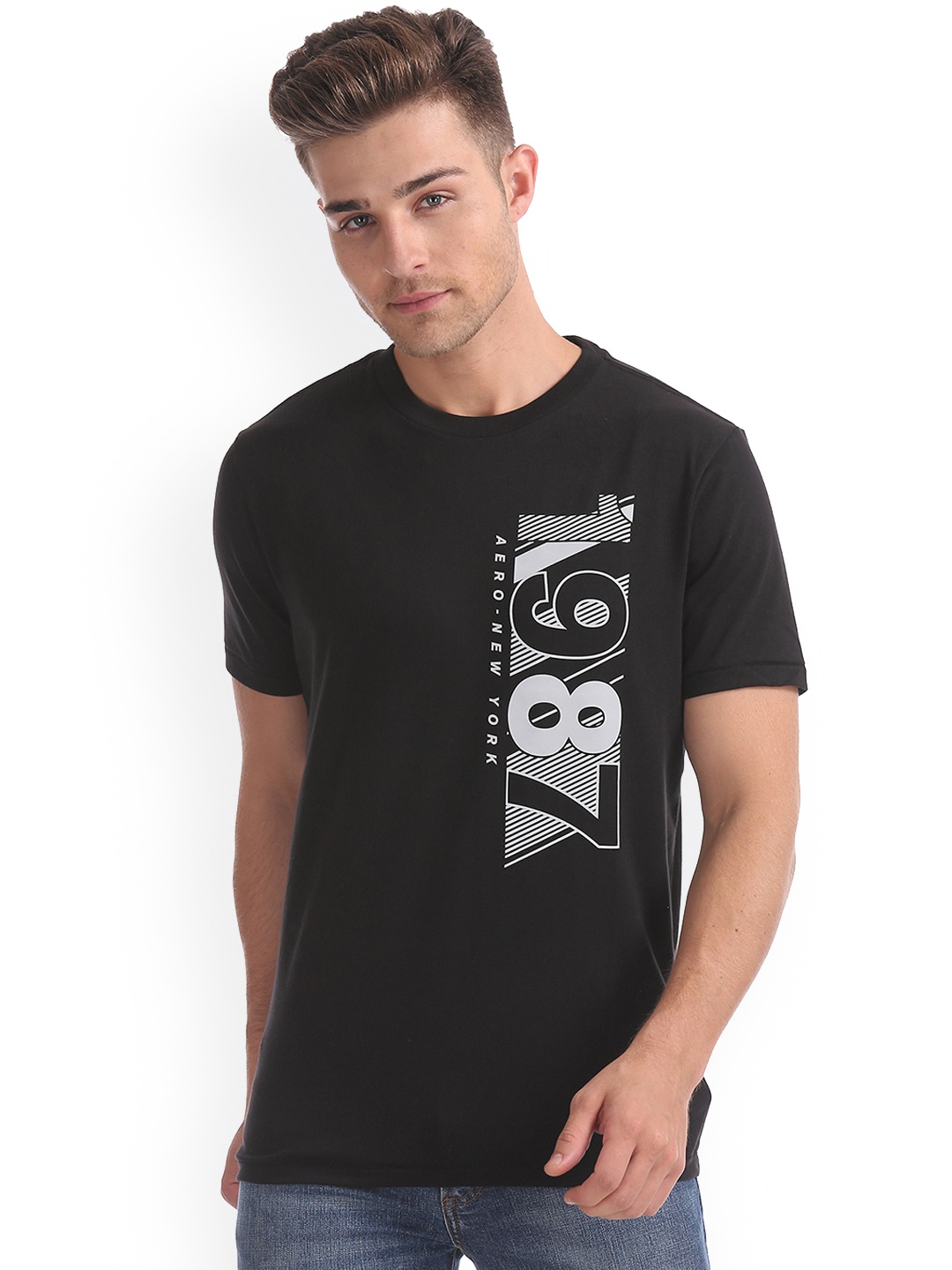 

Aeropostale Men Black Printed Round Neck T-shirt