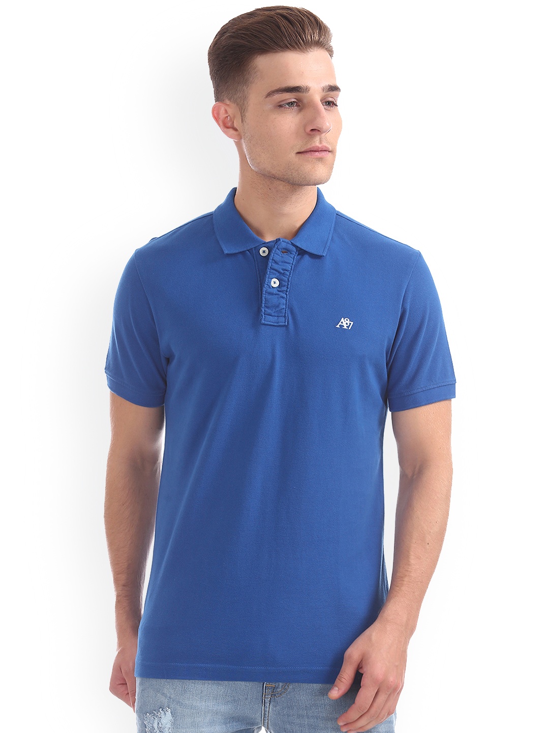 

Aeropostale Men Blue Solid Polo Collar T-shirt