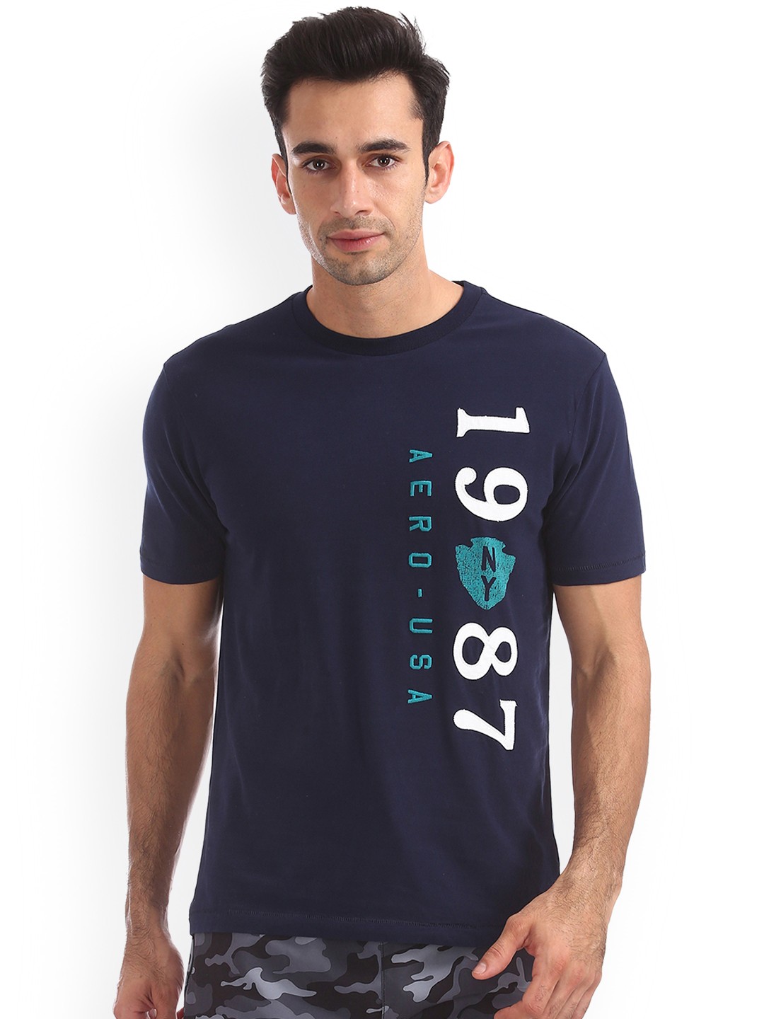 

Aeropostale Men Navy Blue Printed Round Neck T-shirt