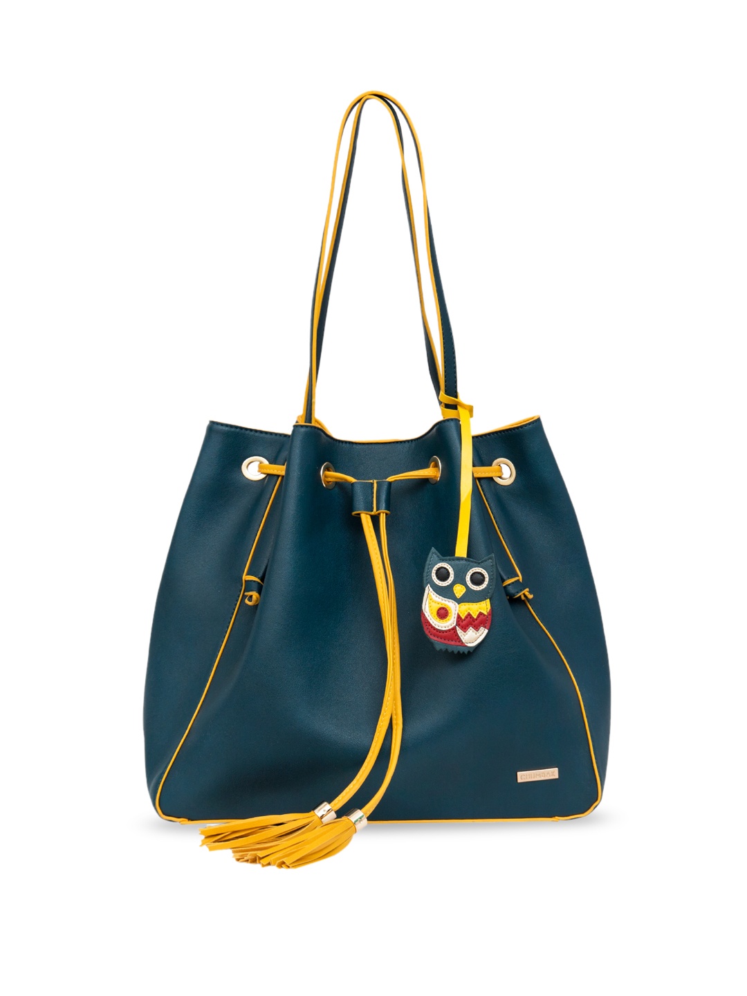 

Chumbak Teal & Yellow Embellished Tote Bag