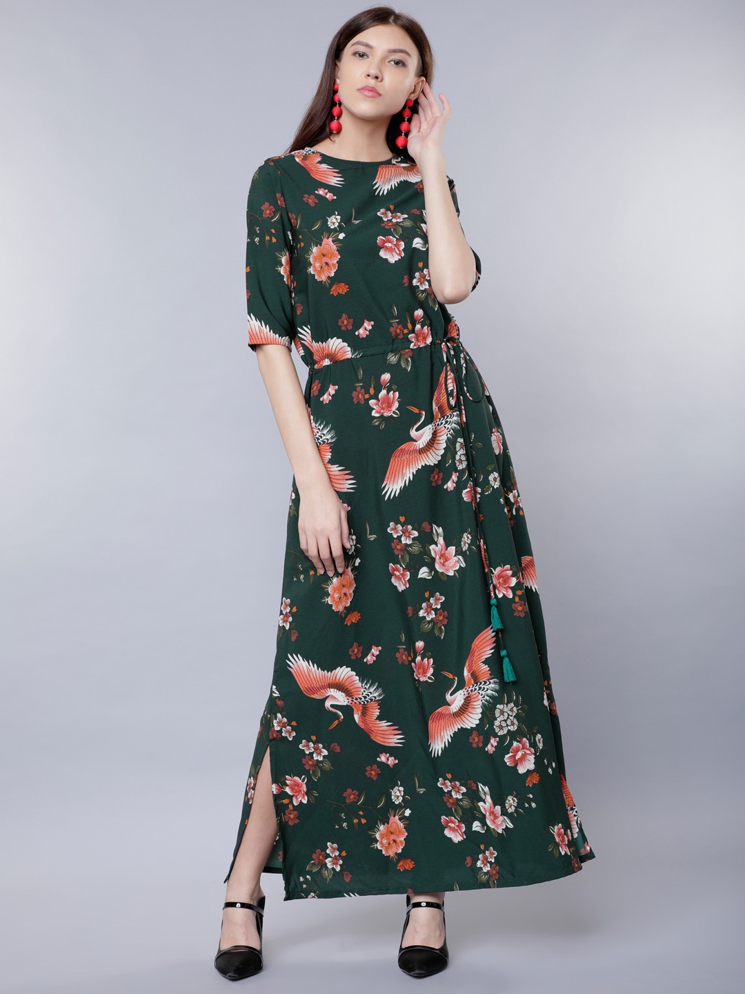 

Tokyo Talkies Women Green Printed Maxi Dress
