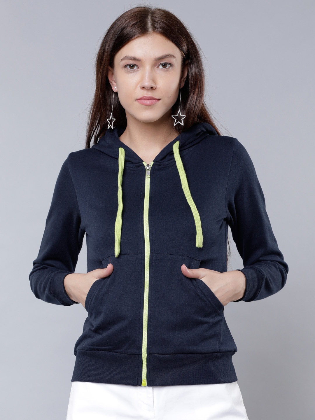 

Tokyo Talkies Women Navy Blue Solid Hooded Sweatshirt