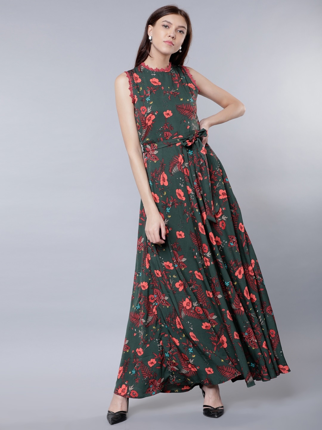 

Tokyo Talkies Women Green Printed Maxi Dress