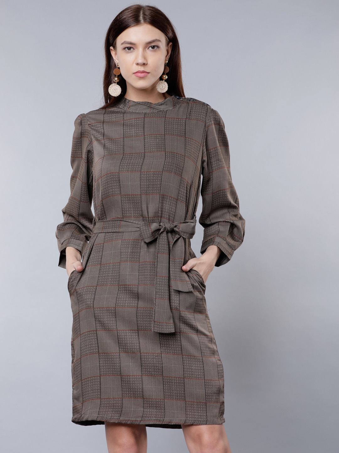 

Tokyo Talkies Women Brown Checked A-Line Dress