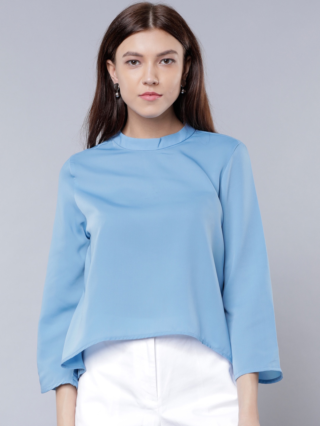

Tokyo Talkies Women Blue Solid High-Low Top