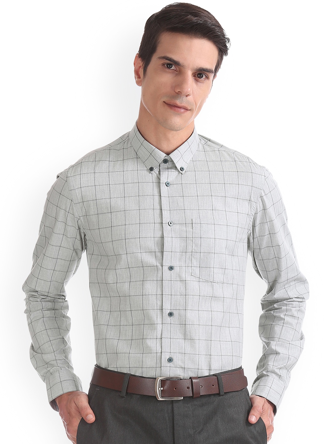 

Arrow New York Men Grey Slim Fit Checked Semiformal Shirt