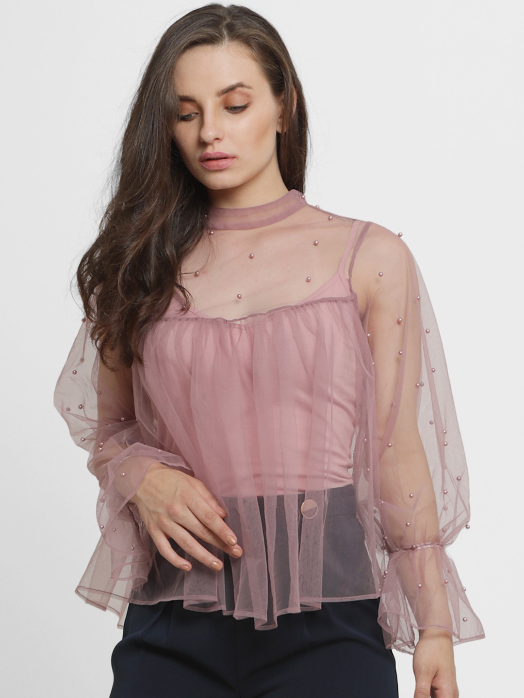 

Kazo Women Pink Embellished Boxy Top