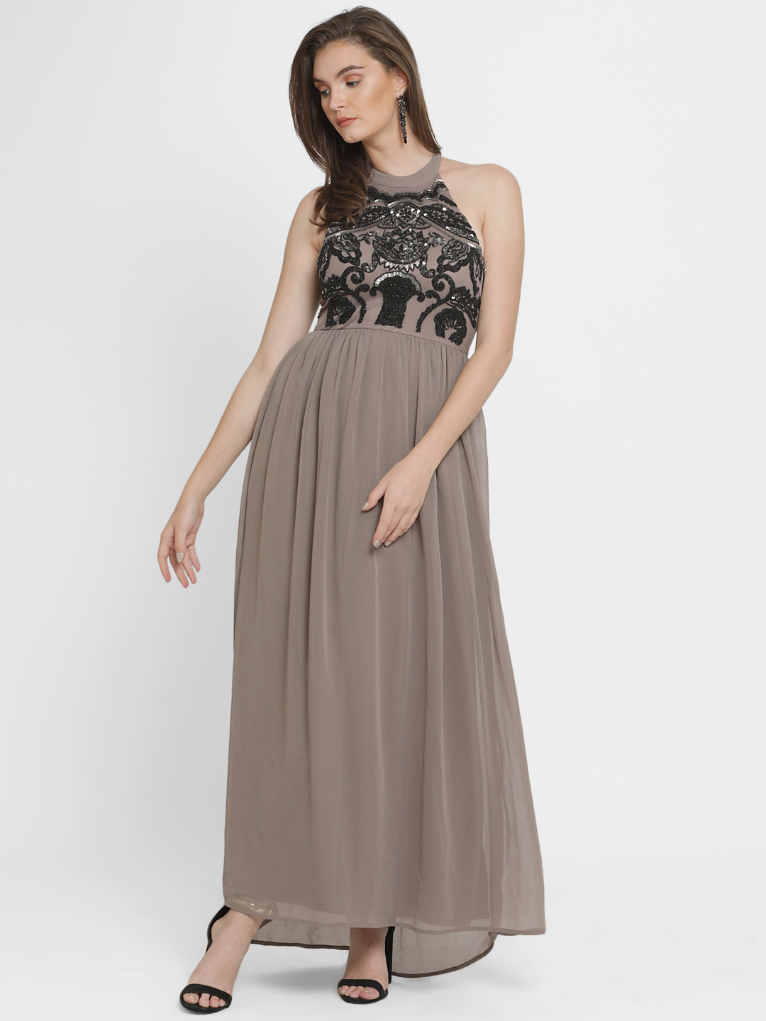 

Kazo Women Taupe Solid Maxi Dress