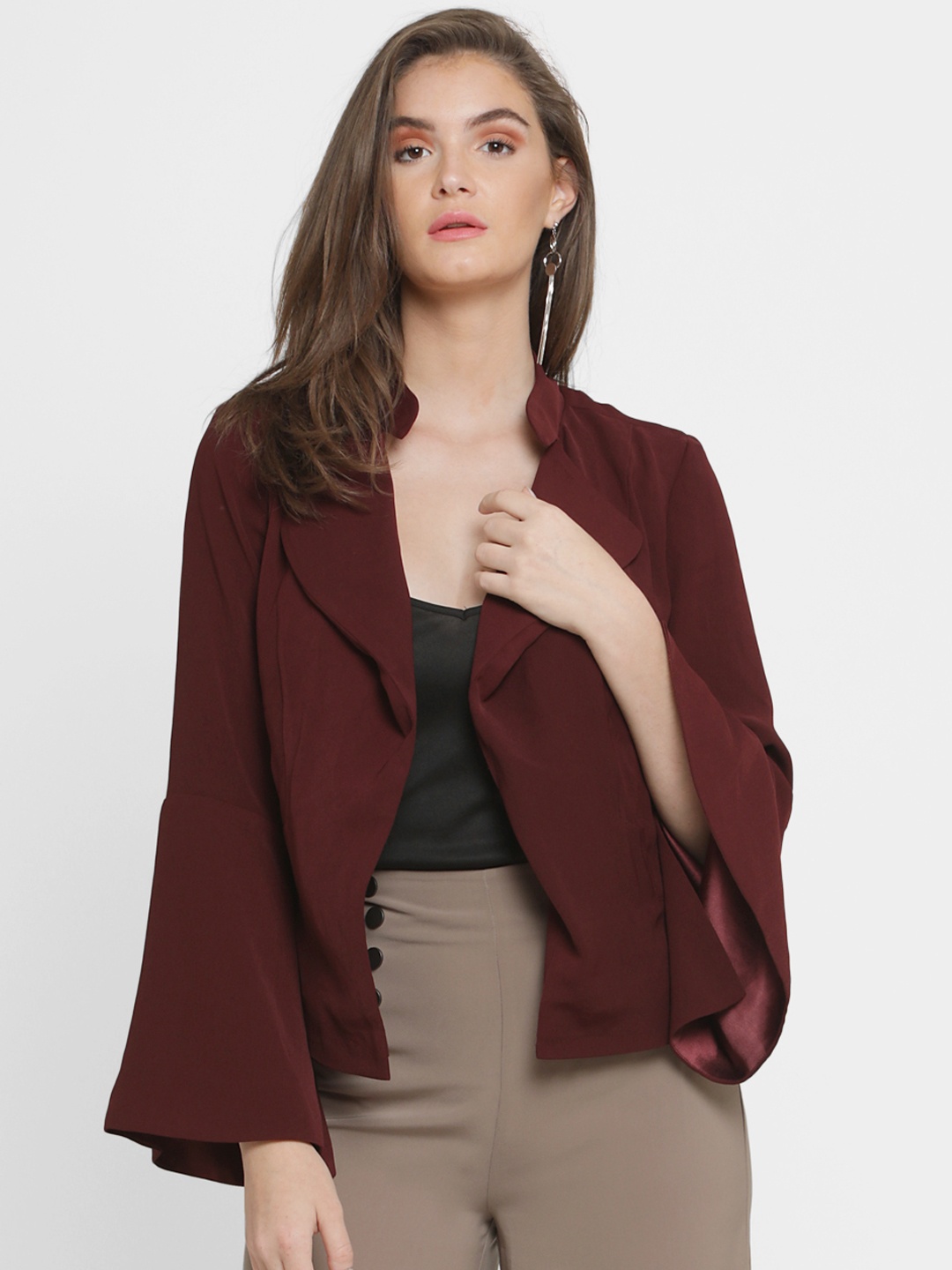 

Kazo Women Maroon Solid Open Front Jacket