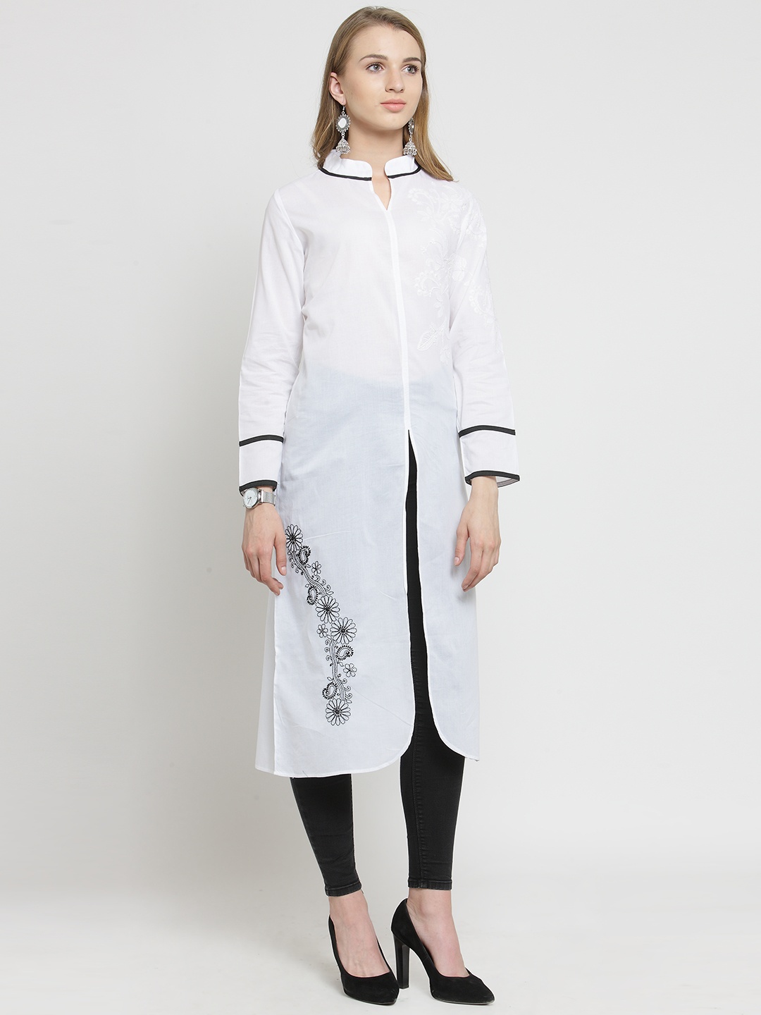 

Moedbuille Women White & Black Chikankari Embroidered A-Line Kurta