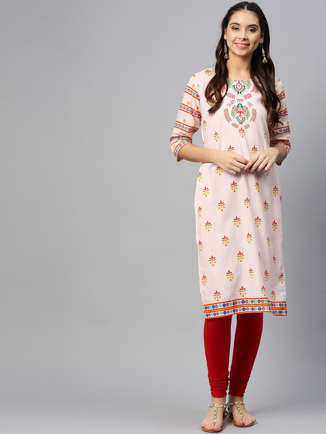 

Shree Women Light Pink Printed Straight Kurta