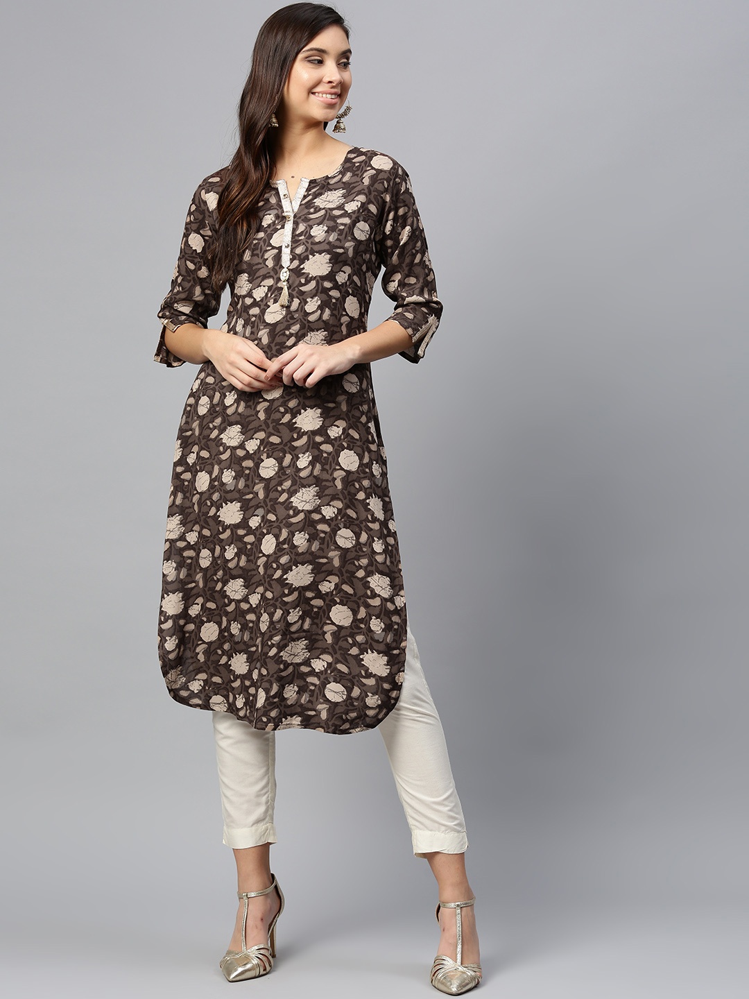 

Shree Women Brown & Beige Printed Straight Kurta