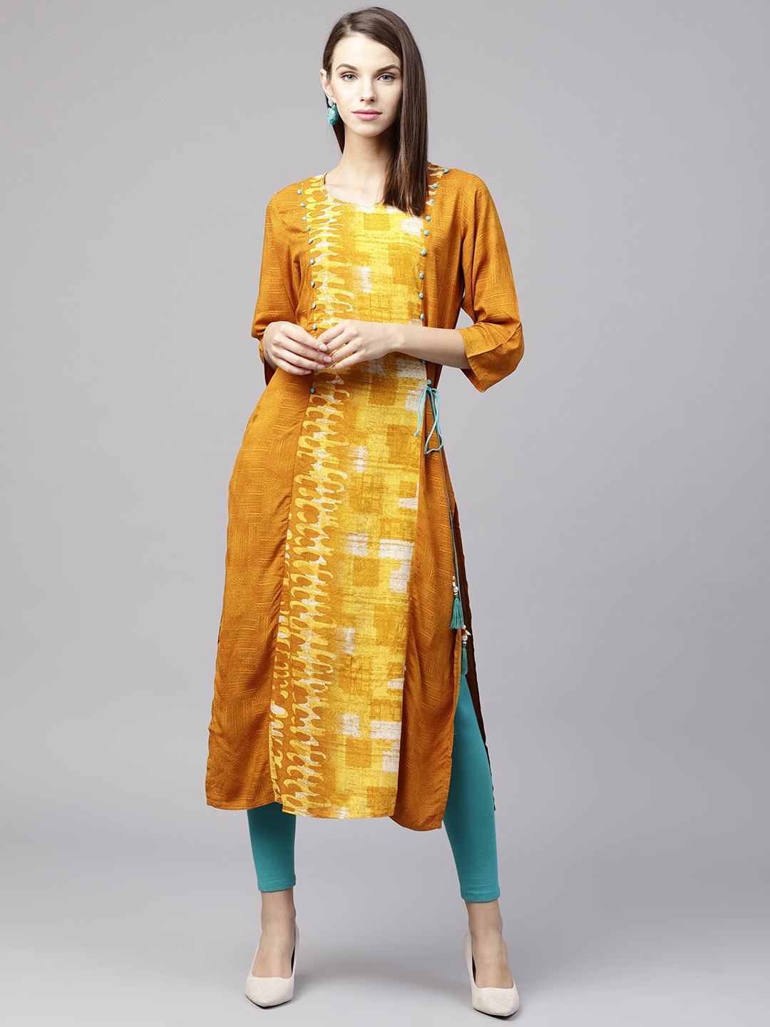 

Shree Women Mustard Yellow Printed Straight Kurta