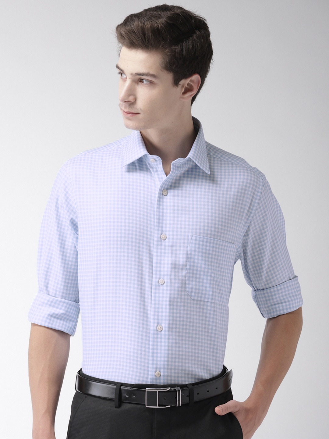 

Arrow Men Blue & Off-White Regular Fit Checked Formal Shirt