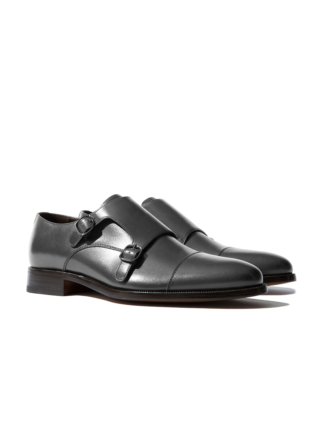 

Rapawalk Grey Handcrafted Standard Width Leather Monks, Charcoal