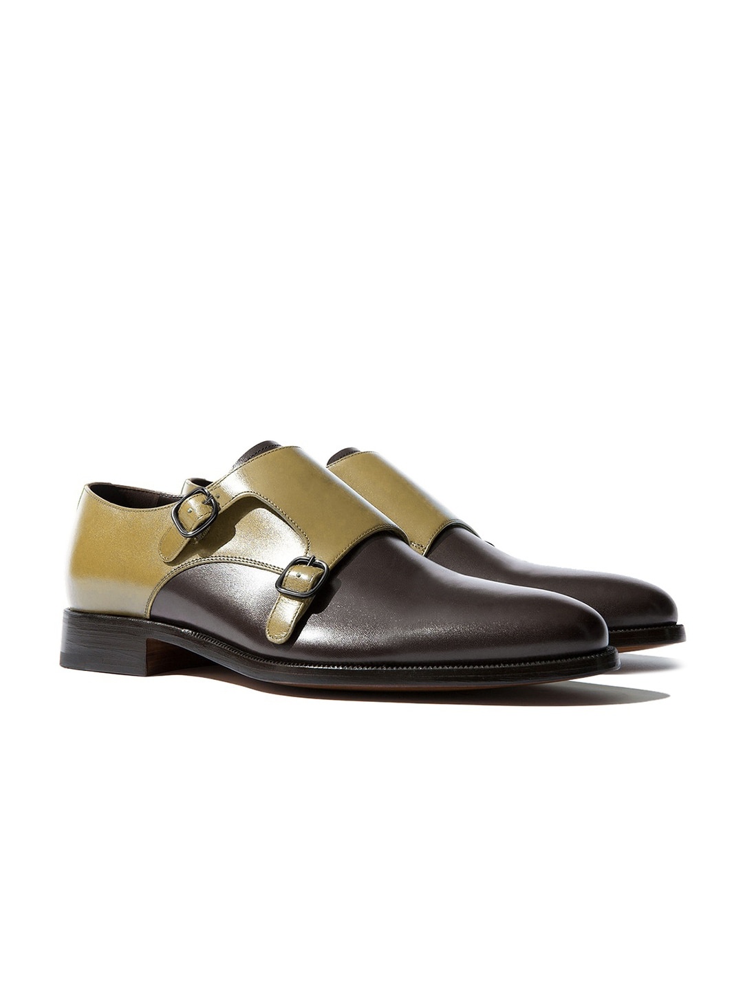 

Rapawalk Beige & Brown Handcrafted Standard Width Leather Monks, Coffee brown